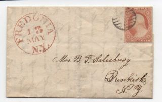 1852 Us Cover With Imperf 3 Cent Red From Fredonia Ny