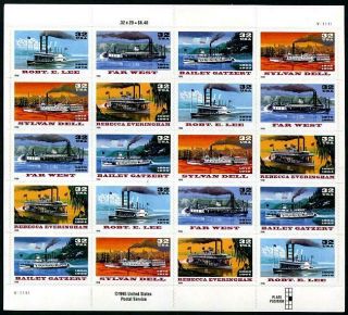 Herrickstamp United States Sc.  3095b Riverboat Complete Sheet Of 4 Strips Nh