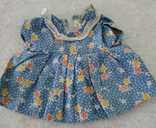 Antique Doll Dress Blue Cotto Print For 8 Inch Composition Or Other Small Dolls