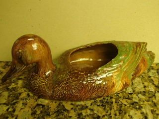 Dryden Arkansas Large 16 " Duck Planter Art Pottery Ceramic Brown Green Drip
