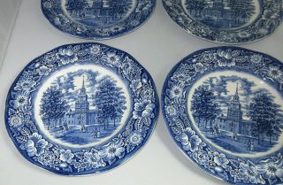 4 Vintage Liberty Blue HISTORIC COLONIAL SCENES Dinner Plates Independence Hall 2