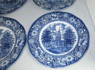4 Vintage Liberty Blue HISTORIC COLONIAL SCENES Dinner Plates Independence Hall 3