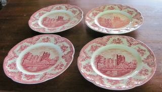 4 Johnson Bros England Old Britain Castles Pink 10 " Blarney Castle Dinner Plates