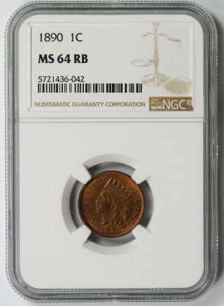 1890 Indian Head Penny 1c Ms 64 Rb Red Brown Ngc