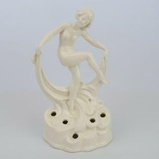 Vintage Germany Art Deco Nude Dancer With Scarf Flower Frog Figurine