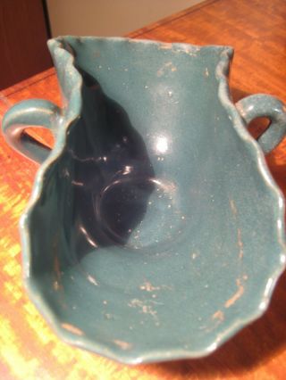 Vintage Green Vase Bowl Handles Handmade W.  J.  Gordy Georgia Art Pottery Studio