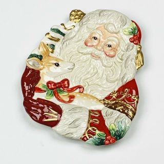 Fitz And Floyd Yuletide Holiday Santa Claus Holding Reindeer Canape Plate