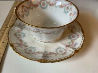 Vintage Theodore Haviland Limoges Tea Cup & Saucer Set wreath gold trim 2