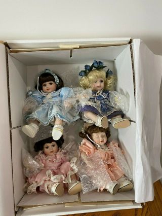 Marie Osmond Porcelain Dolls - Tiny Tots " Olive May And Friends " 4 Doll Set