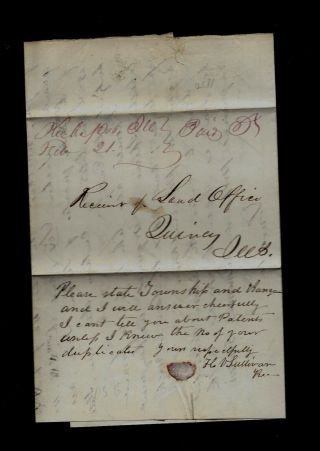 1850 Kickapoo,  Il (peoria County) - Scarce Letter,  Land Deeds To Quincy,  Il