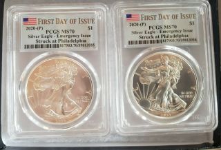 2020p Silver American Eagle Pcgs Ms70 Emergency First Day Of Issue
