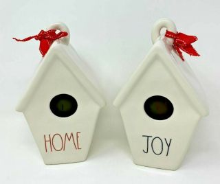 Rae Dunn Home Or Joy Birdhouse With Christmas Holly Or Pine Cone On Back
