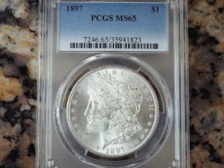 1897 - P Morgan Silver Dollar,  Pcgs Ms - 65