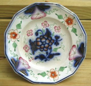 Gaudy Welsh Flow Blue Copper Luster 8 1/2 " Plate Floral Design