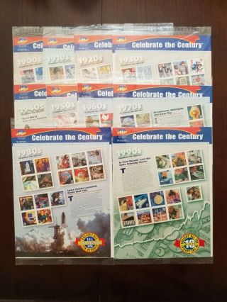 Celebrate The Century 1900 - 1990.  Complete 10 Sheet Set Usps Stamps 3182 - 3191