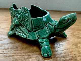 Vintage Mccoy Pottery Jade Green Turtle With Water Lily Planter