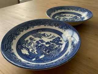 Churchill Blue Willow Staffordshire England 2 Coupe Soup/cereal Bowls 8 "