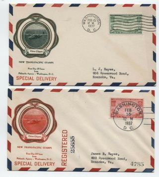 1937 China Clipper First Day Covers C21 - 22 Rice Cachet [y5731]