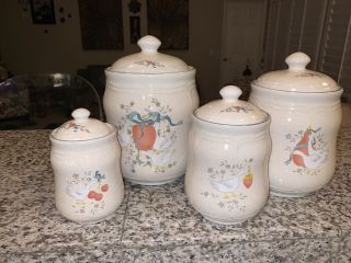Intl China Marmalade Goose Canister Set Of 4 Cherry,  Strwbry,  Pear,  Apple,  Vtg.