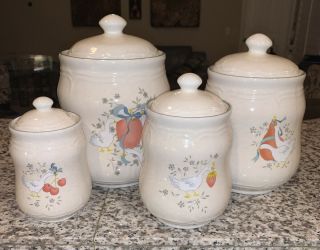INTL China Marmalade Goose Canister Set Of 4 Cherry,  Strwbry,  Pear,  APple,  Vtg. 2