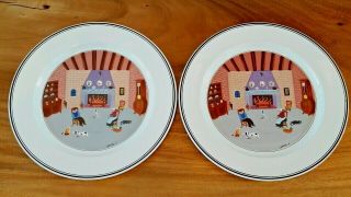 Set Of 2 Villeroy Boch Design Naif By The Fireside Dinner Plates 10.  5 " Laplau 5