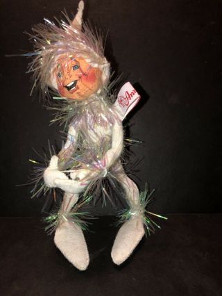 Annalee Doll 1994 Jack Frost Sparkle Elf White With Tinsel Eyes Open 7 " Tall