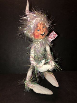 ANNALEE DOLL 1994 JACK FROST SPARKLE ELF WHITE WITH TINSEL EYES OPEN 7 