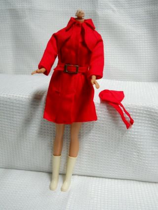 Vintage 1971 - 72 Mattel Barbie Red For Rain 3409 Coat Belt Hat Boots