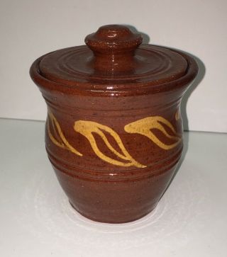 C.  N (ned) Foltz Pottery Pennsylvania 1979 Redware Urn W/ Lid Folk Art