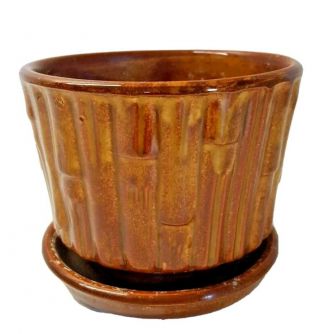 Vtg Mccoy Art Pottery Brown Bamboo Planter Flower Pot 0373 Mid Century 5166