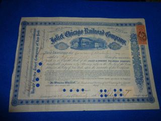 1866 Joliet Chicago Railroad Stock Certificate W/revenue Stamp