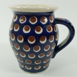Vintage Boleseawieg Polish Pottery Pitcher Blue White Red Hand Made 6 " 3 Cups