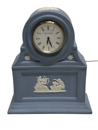 Vintage Wedgwood England Light Blue Small Cupid’s Table Clock Dome 4.  75 "