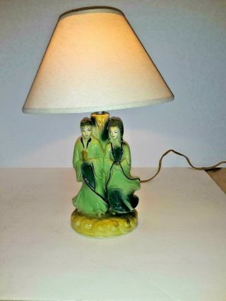 Vintage Shawnee Oriental Asian Couple Man Woman Table Lamp