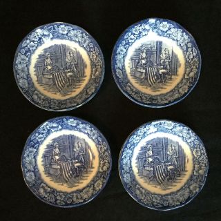 Set of 4 Staffordshire LIBERTY BLUE Betsy Ross Fruit Dessert Bowls - SHIPS 2