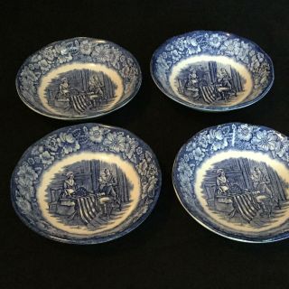 Set of 4 Staffordshire LIBERTY BLUE Betsy Ross Fruit Dessert Bowls - SHIPS 3