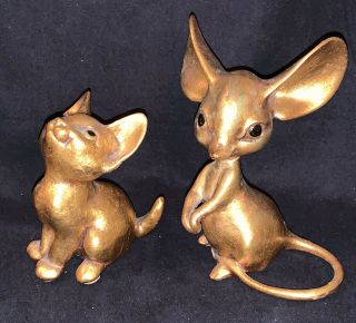 2 Vintage MCM Freeman McFarlin California Pottery Gold Leaf Cat/Kitten & Mouse 2