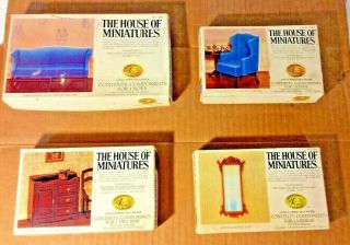 X - Acto House Of Miniatures Chippendale Wing Chair,  Sofa,  Pier Glass,  Dry Sink