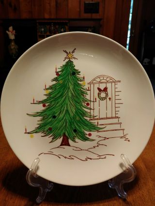 Vintage Blue Ridge Southern Potteries Plate " Christmas Doorway " Euc Hand Painted