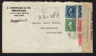U.  S.  - Cover With Registered Cover To Switzerland With Censor Label - Pf Cert