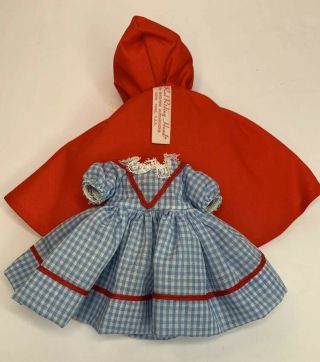 Madame Alexander 8” Tagged Little Red Riding Hood Blue/white Doll Dress Red Cape