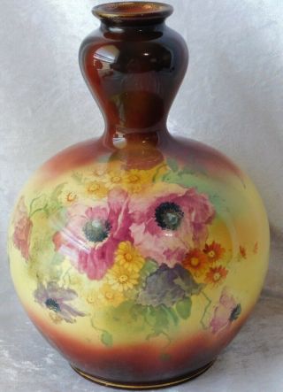 Antique Royal Bonn German Hand Painted Porcelain Floral Vase 11 "