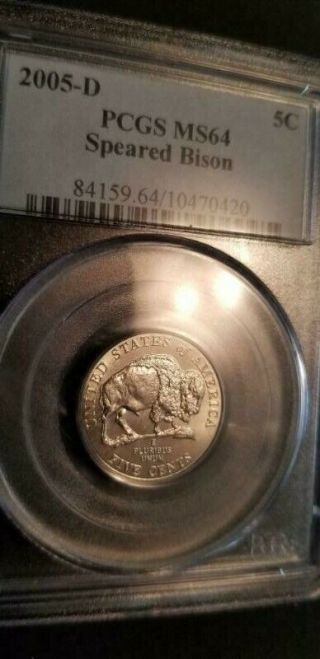 2005 D Speared Bison / Buffalo Nickel Pcgs Ms 64 - Die Crack Error Coin