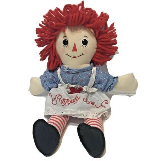 Raggedy Ann Doll Ragdoll Handmade By Aurora Red Yarn Hair White Apron I Love You