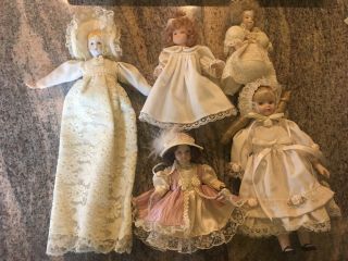 Set Of 5 Vintage Bisque Porcelain Dolls