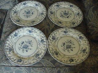 Set Of 4 Johnson Bros.  " Indies " 9 3/4 Inch Dinner Plates,  Blue,  England,  Ex
