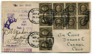 Salinas Airport Dedication American Legion Signed Airmail Postage Cover 1929 Usa