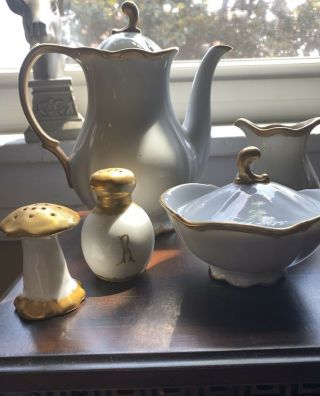 Antique O&eg Royal Austria Tea Set Arist Signed Rare Mushroom Salt Shaker