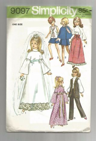 Simplicity 9097 Barbie Julia Maddie Mod 11 1/2 " Dolls Bride Skirt Cape Vest©1974