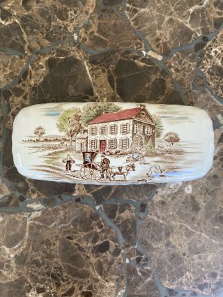 Vintage Johnson Brothers Heritage Hall Brown Ironstone Butter Dish Lid England